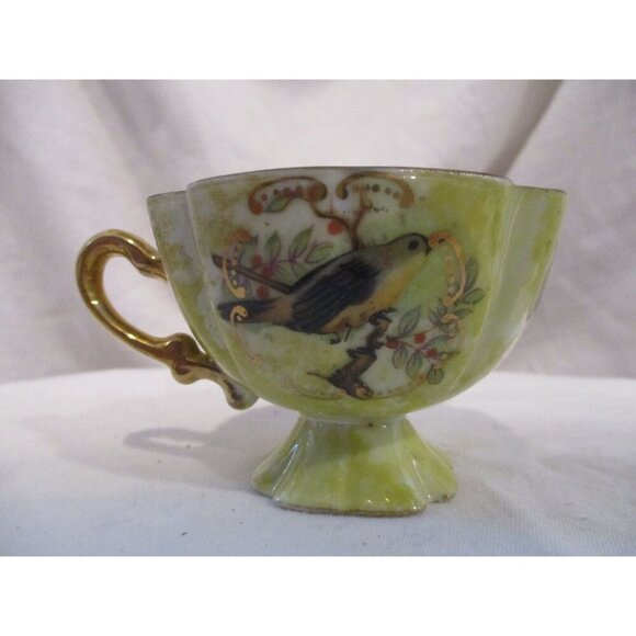 Tea‎ Cup delicate gold accents trinket jewelry earing catchall bird yellow blue - Picture 3 of 7
